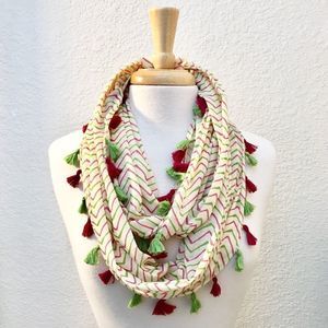 NWT, Tassel Trimmed Stretch Poly Infinity Scarf